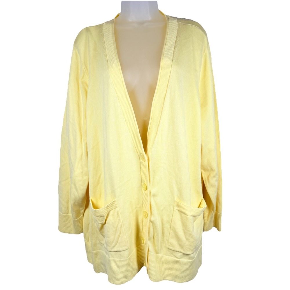 Talbots Plus 3X Yellow‎ Cardigan Coastal Old Money Spring Lightweight Pockets